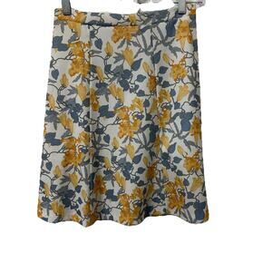 VINTAGE Floral Polyester Knee- Length A-line Skirt White Blue Yellow Small